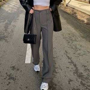 Zara - Straight Leg Dress Pants - Gray - XS